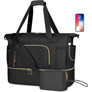 Large Travel Duffle Bag for Women, Waterproof with Shoe Compartment & USB